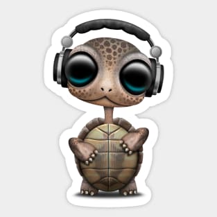 Cute Baby Turtle Deejay Wearing Headphones Sticker